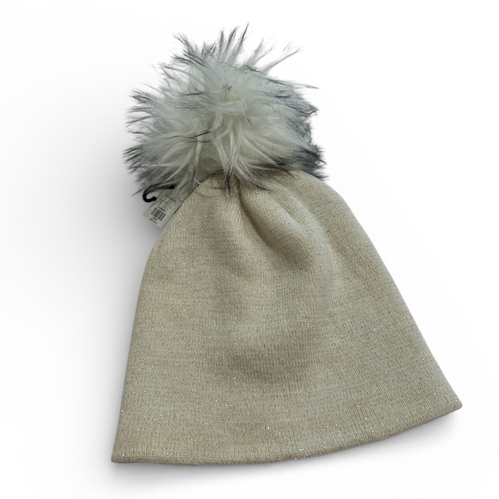 Francesca's Collections Cream Beanie with Faux Fur Pom